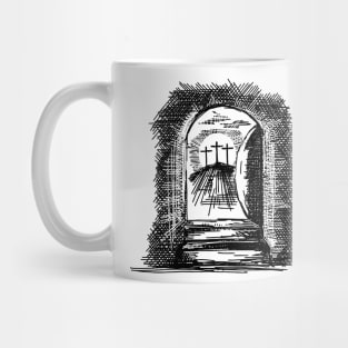 A glimpse from the empty tomb of Jesus Christ. The morning of the resurrection Mug